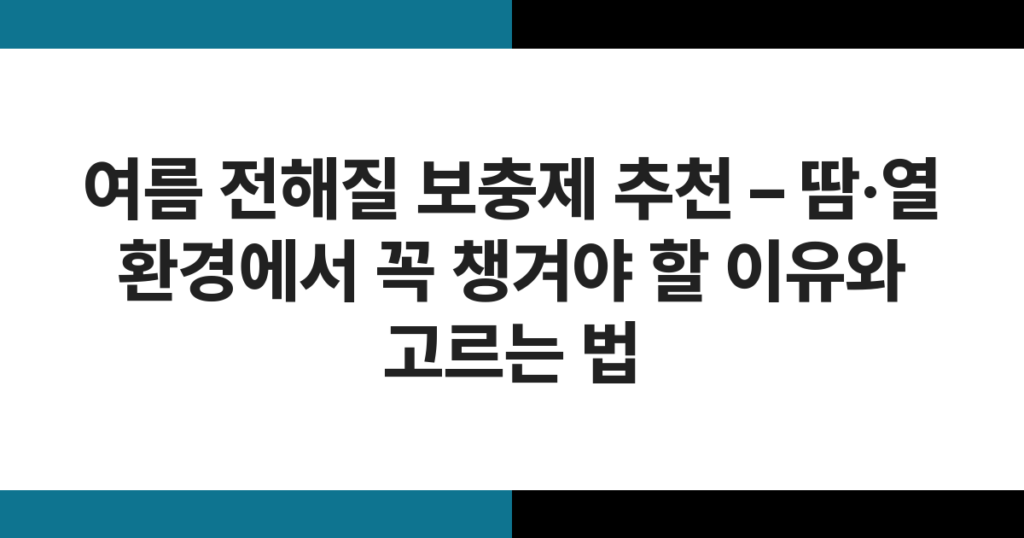 여름 전해질 보충제 추천 – 땀·열 환경에서 꼭 챙겨야 할 이유와 고르는 법