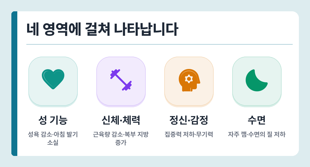 남성 갱년기 증상이 나타나는 네 영역