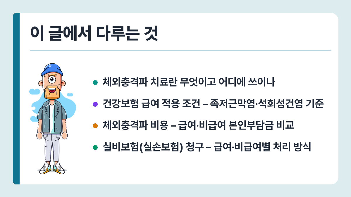 체외충격파 치료 비용 2026 – 족저근막염·석회성건염 시술 횟수와 병원별 가격 차이 이 글에서 다루는 것