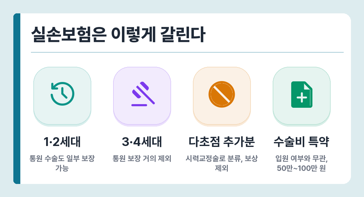 백내장 실손보험 보장 — 세대별 차이, 입원 인정 여부, 다초점 제외, 수술비 특약