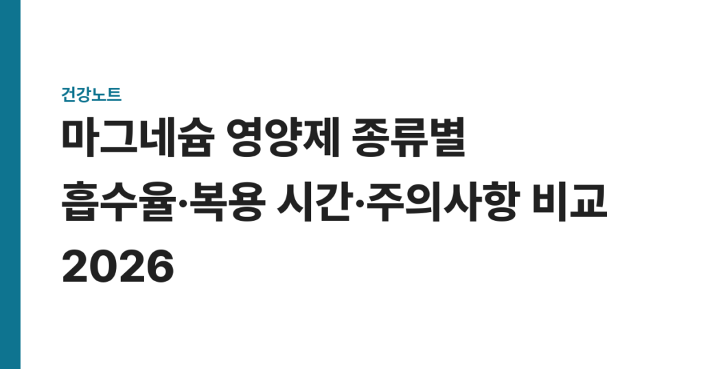 마그네슘 영양제 종류별 흡수율·복용 시간·주의사항 비교 2026